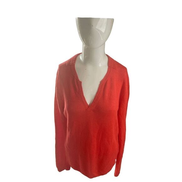 AX Armani Exchange Linen Top V Neck Long Sleeves Collared Sz S Orange - Picture 1 of 12